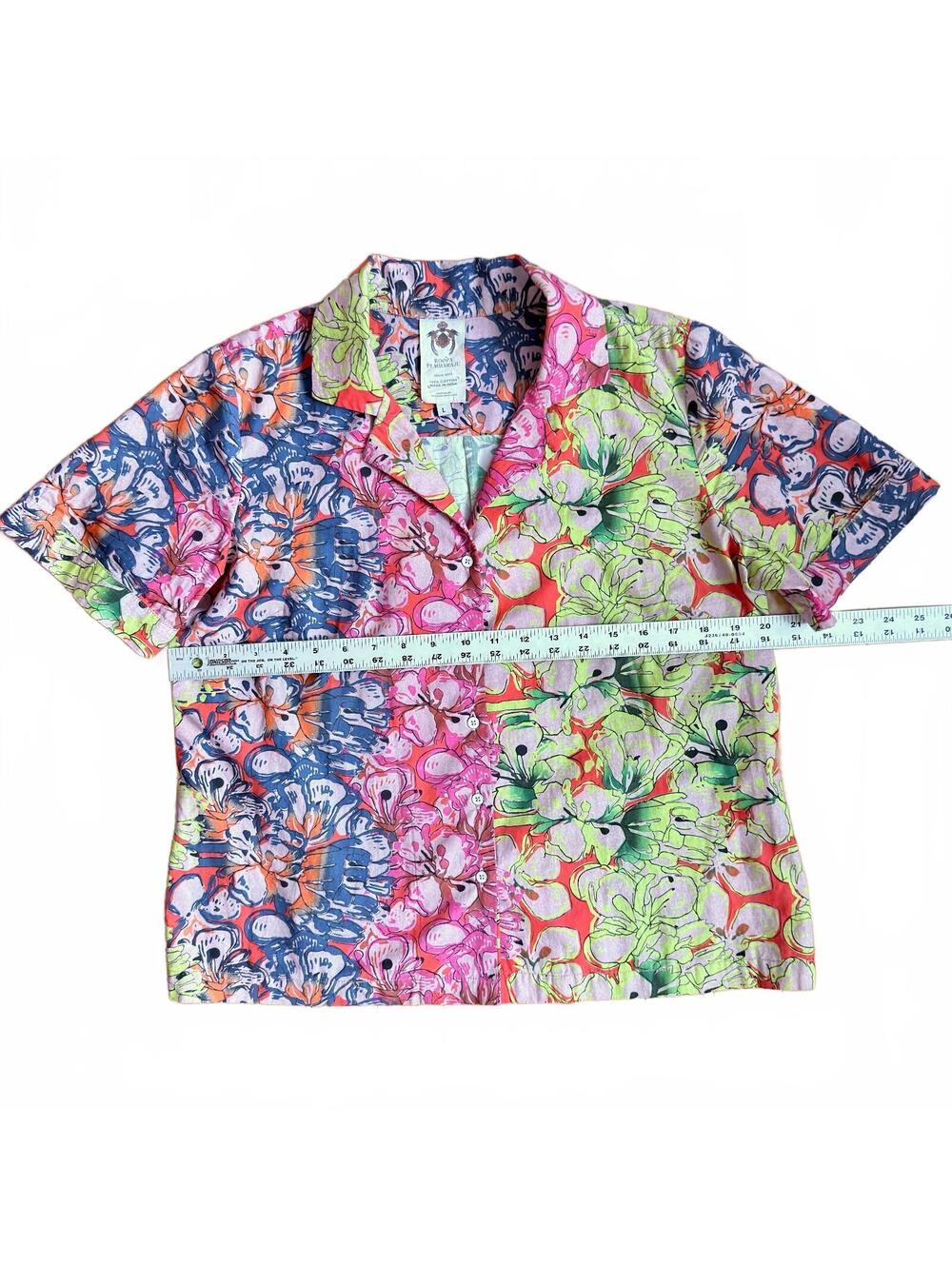 Roopa Pemmaraju for Anthropologie Rainbow Floral Buttondown Short Sleeve Camp L - Picture 5 of 7